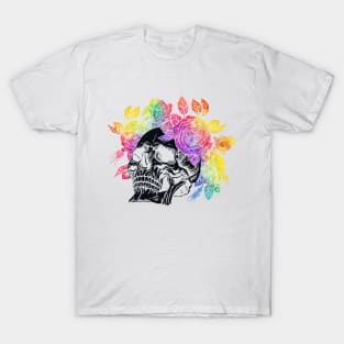 Skull with floral. Watercolor Roses wreath T-Shirt